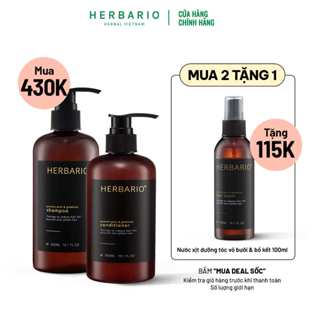 Bộ đôi dầu gội 300ml và dầu xả 300ml vỏ bưởi, bồ kết herbario TẶNG xịt dưỡng herbario 100ml