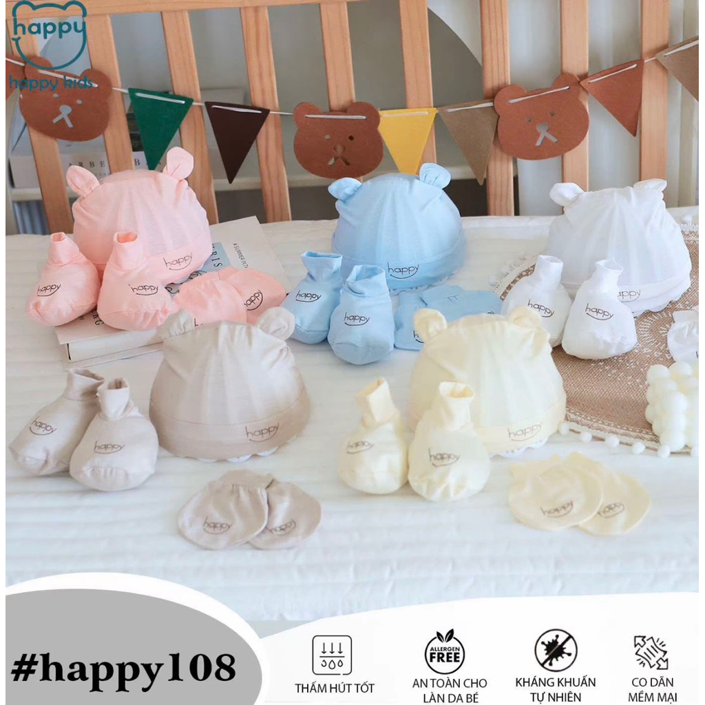 Hàng mới về siêu hót ( Combo 3 - Combo 5 ) Set Mũ Kèm Bao Tay Bao Chân Cho Bé Sơ Sinh, Thấm Hút Mềm Mịn An Toàn Cho Bé