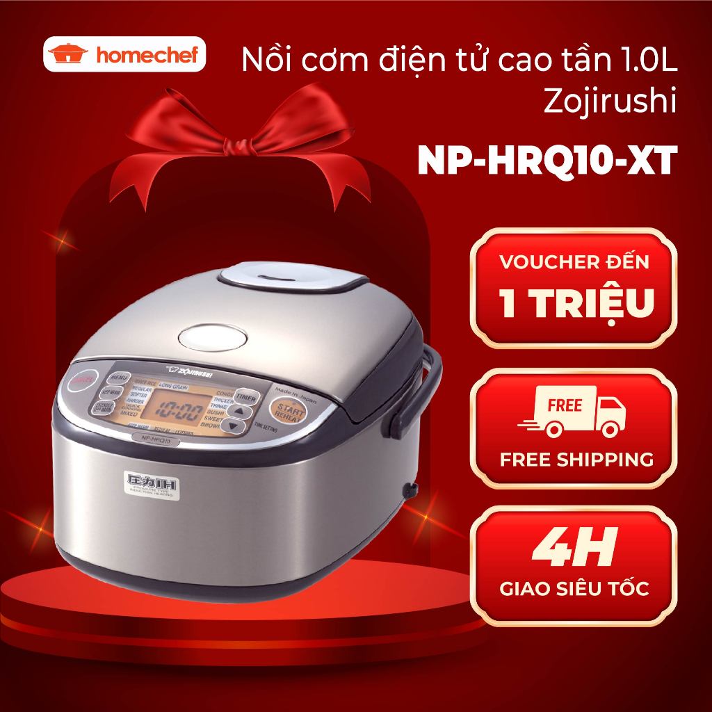 Nồi cơm điện áp suất cao tần Zojirushi 1L - NP-HRQ10-XT, sản xuất tại Nhật, bảo hành 3 năm