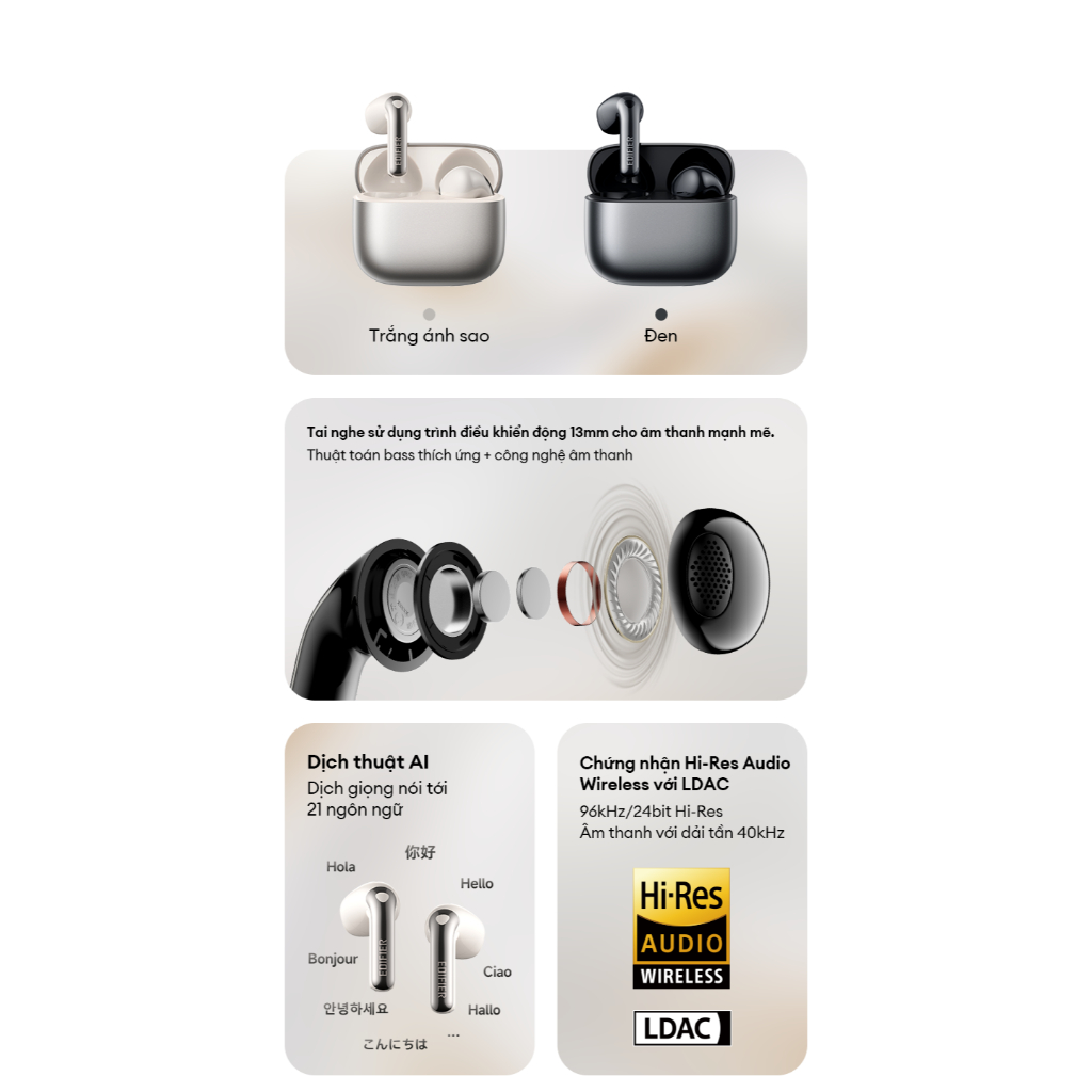 Tai Nghe Bluetooth EDIFIER EVOBUDS/EVOBUDS PRO | Chống Ồn Chủ Động | Tới 35H Sử Dụng | Bluetooth 6.1 | Bảo Hành 15 Tháng | BigBuy360 - bigbuy360.vn