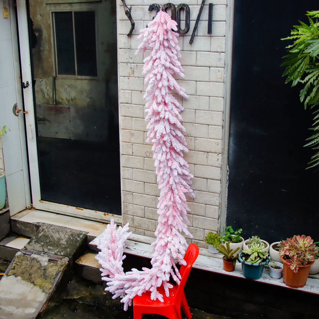 Dây Lá Thông Full PE Màu Hồng B20 KCS50 Trang Trí Noel Giáng Sinh