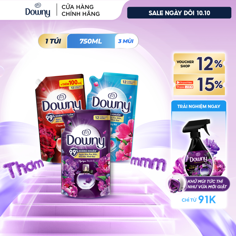 Nước Xả Vải DOWNY Nước Hoa Cao Cấp/ Chống Khuẩn Hương Nắng Mai/ Đam Mê/ Huyền Bí Túi 800ml/750ml