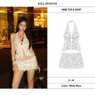 [ĐƯỢC TÁCH LẺ] Set áo yếm hở lưng cột dây + váy lông vũ đính kim sa HEBE - KILL SYSTEM