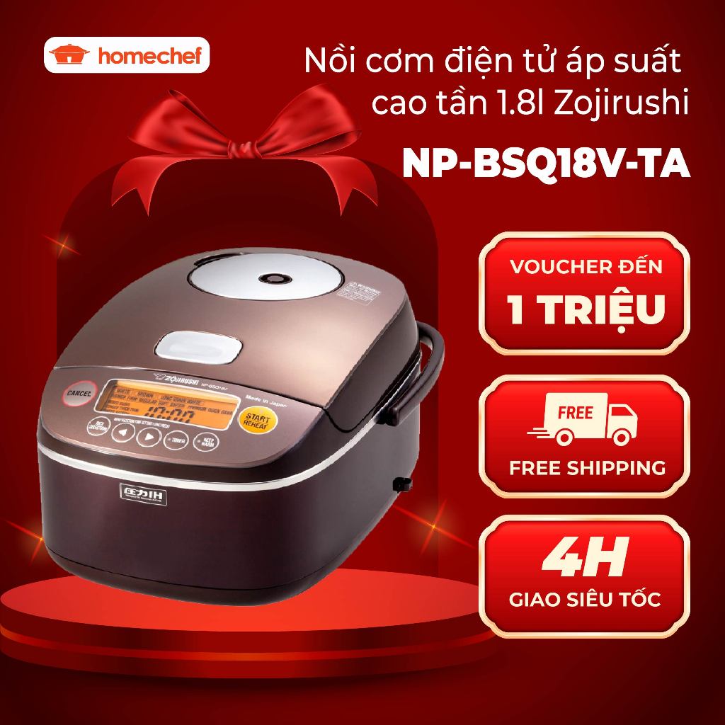 Nồi Cơm Điện Áp Suất Cao Tần Nhật Bản Zojirushi 1.8L NP-BSQ18V-TA – Nấu Cơm Thơm Dẻo - Bảo Hành 3 Nă
