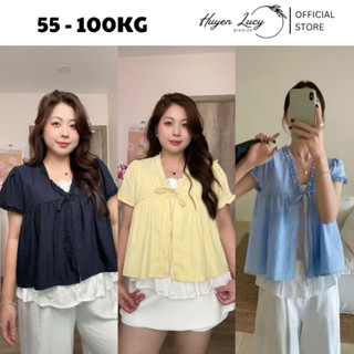 ÁO HAI LỚP PHỐI TƠ MỀM thiết kế cách điệu có dây nơ buộc ở cổ đi học đi chơi hot trend Huyền Lucy Bigsize