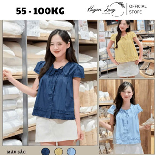 ÁO GẤU BÈO 2 tầng thiết kế chun ngực cúc dọc cổ nơ dáng Hàn Quốc dễ thương đi chơi hot trend Huyền Lucy Bigsize