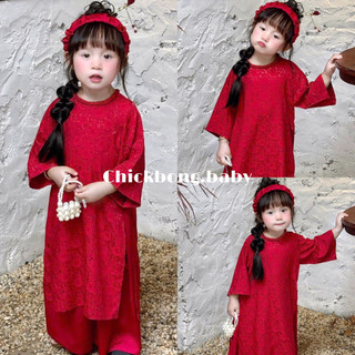  Áo Dài Cách Tân Cho Bé Gái  10-36kg  TẶNG Kèm Bờm Chất Liệu Lụa Gấm Vân Hoa Cao Cấp - CHICKBONG T3 