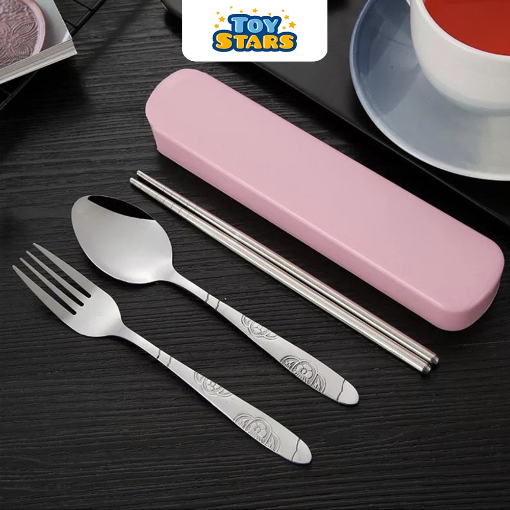 Bộ Ăn Inox Văn Phòng Cá Nhân – Gồm Muỗng, Nĩa, Đũa – Có Hộp Đựng Gọn, Sang Trọng.