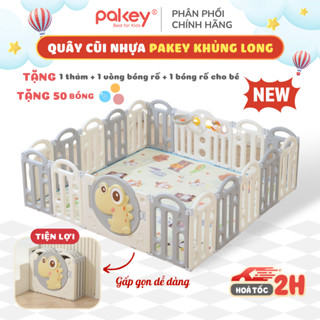 [Mẫu Mới] Quây Cũi Nhựa Gấp Gọn PAKEY - TẶNG Thảm + Bóng + Giỏ + Bóng Rổ, Quây Nhà Banh Chính Hãng An Toàn Cho Bé