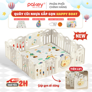 [NEW 2025] Quây Cũi Nhựa Gấp Gọn Tặng Thảm +  Bóng Nhựa, Quây Nhà Banh Cho Bé HAPPY BOAT Cao 62Cm