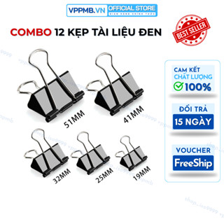 Kẹp tài liệu đen 1 hộp (12cái), Kẹp bướm 15mm 19mm 25mm 32mm 41mm 51mm