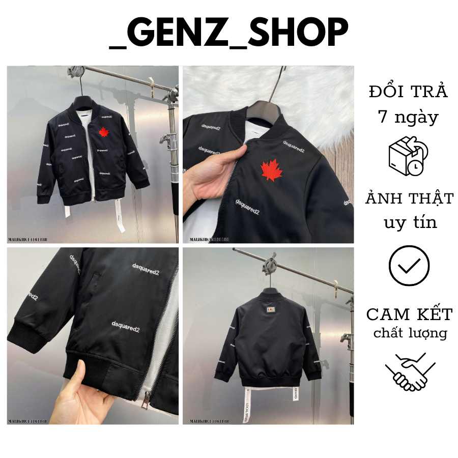 Áo Khoác Giố Cho Bé Trai Logo Thêu Lá Đỏ Cực Ngầu - Áo Khoác Bomber Cho Bé Trai BST Thu Đông Mới Nhấ
