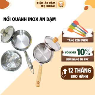 Quánh Inox 304 Nguyên Khối Coco Bear, nồi inox 3 Đáy Dày, Nắp Kính Cường Lực, An Toàn Cho Bé Ăn Dặm