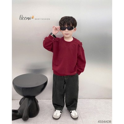 Áo sweater nỉ dài tay Beemo phối cá vai vải nỉ da cua dày dặn cho bé trai mặc đi học, đi chơi từ 9-24kg 4334ADB