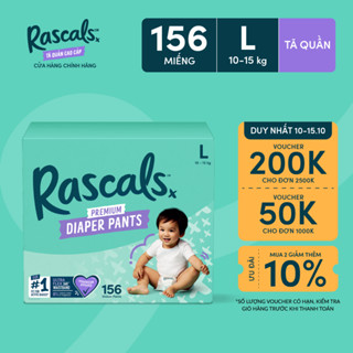 Thùng Tã/Bỉm Quần Rascals Size L (10-15kg) 156 miếng