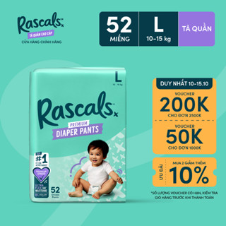 Tã/Bỉm Quần Rascals Size L (10-15kg) 52 miếng
