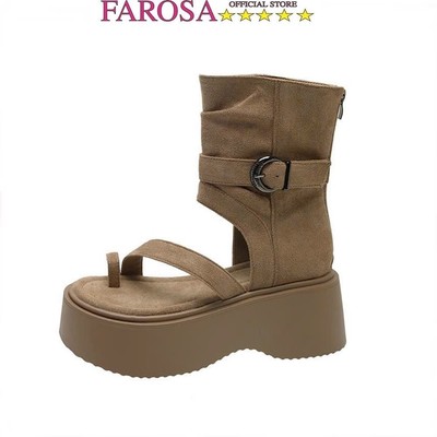 Giày bốt cổ lửng nữ trending FAROSA giày boot thời trang chất da lộn hở mũi phối sỏ ngón cực xinh
