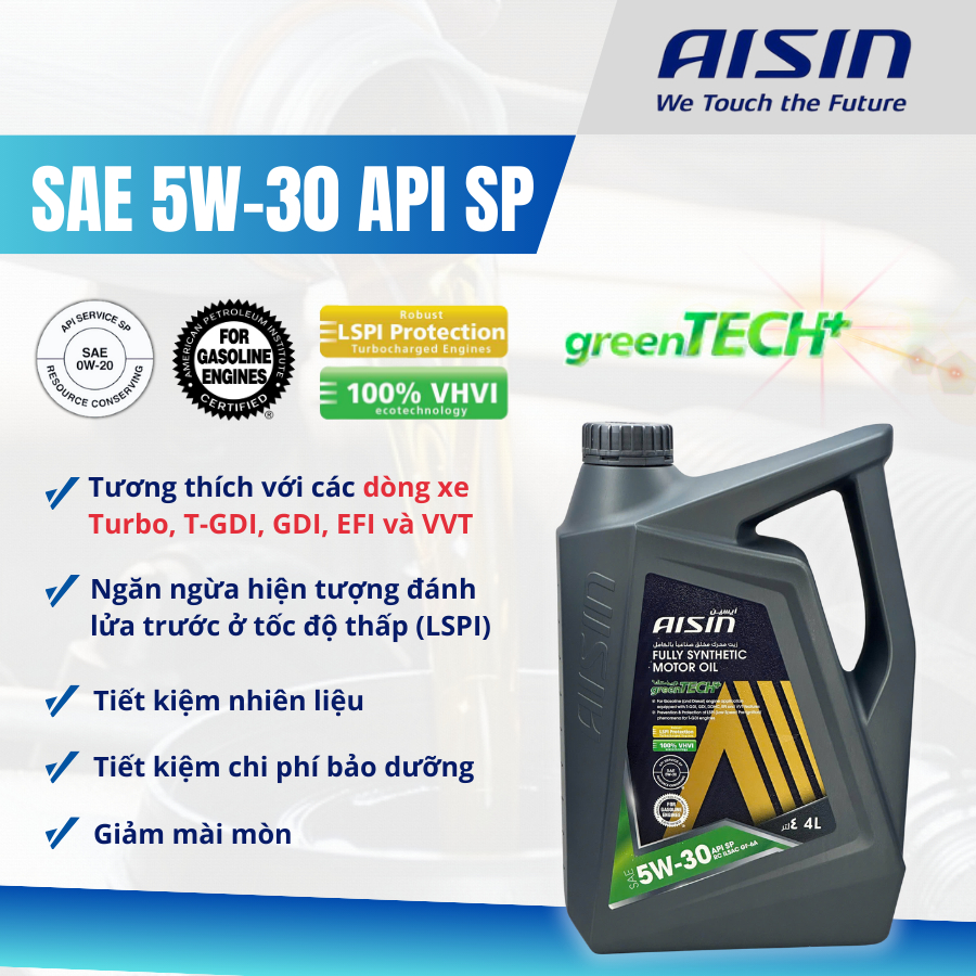 Dầu động cơ ô tô tổng hợp AISIN 5W30 API SP Fully Synthetic Motor Oil (4L)