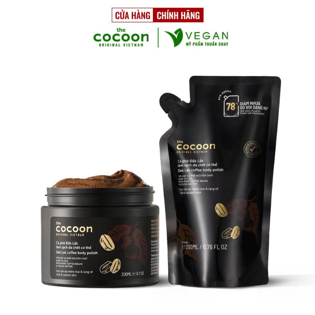 Combo 1 Hũ Tẩy da chết Cơ thể Cà phê Đắk Lắk Cocoon 200ml + 1 Túi Refill Tẩy da chết Cà phê 200ml
