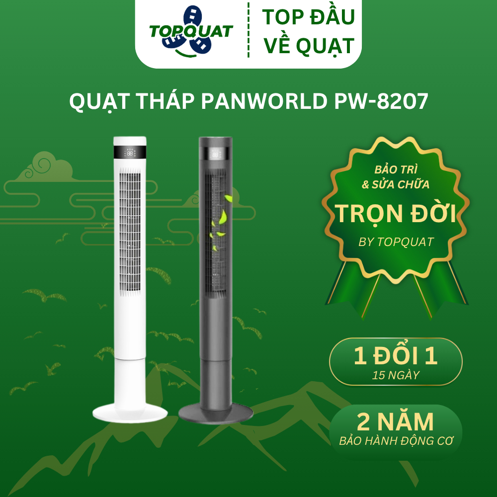 [Tặng Tập Học Sinh] Quạt Tháp Không Cánh Panworld PW-8207 – Quạt Thông Minh Cảm Biến Nhiệt Độ, Công 