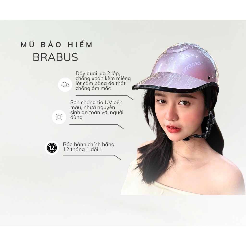 Mũ Bảo Hiểm Nữ Brabus Chính Hãng Có Khoét Hồng Bạc