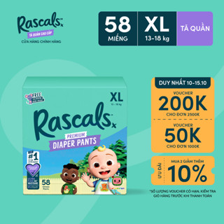 Tã/Bỉm Quần Rascals Cocomelon Size  XL (13-18kg) 58 miếng - Kèm Sách tô màu ngẫu nhiên