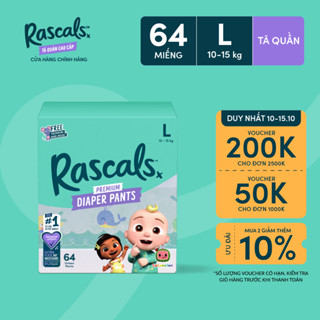 Tã/Bỉm Quần Rascals Cocomelon Size  L (10-15kg) 64 miếng - Kèm Sách tô màu ngẫu nhiên