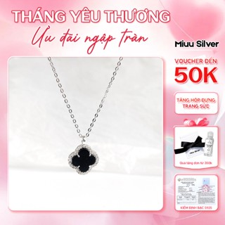 Dây chuyền nữ bạc 925 Miuu Silver, vòng cổ Cỏ 4 Lá đính đá đen Clover Necklace