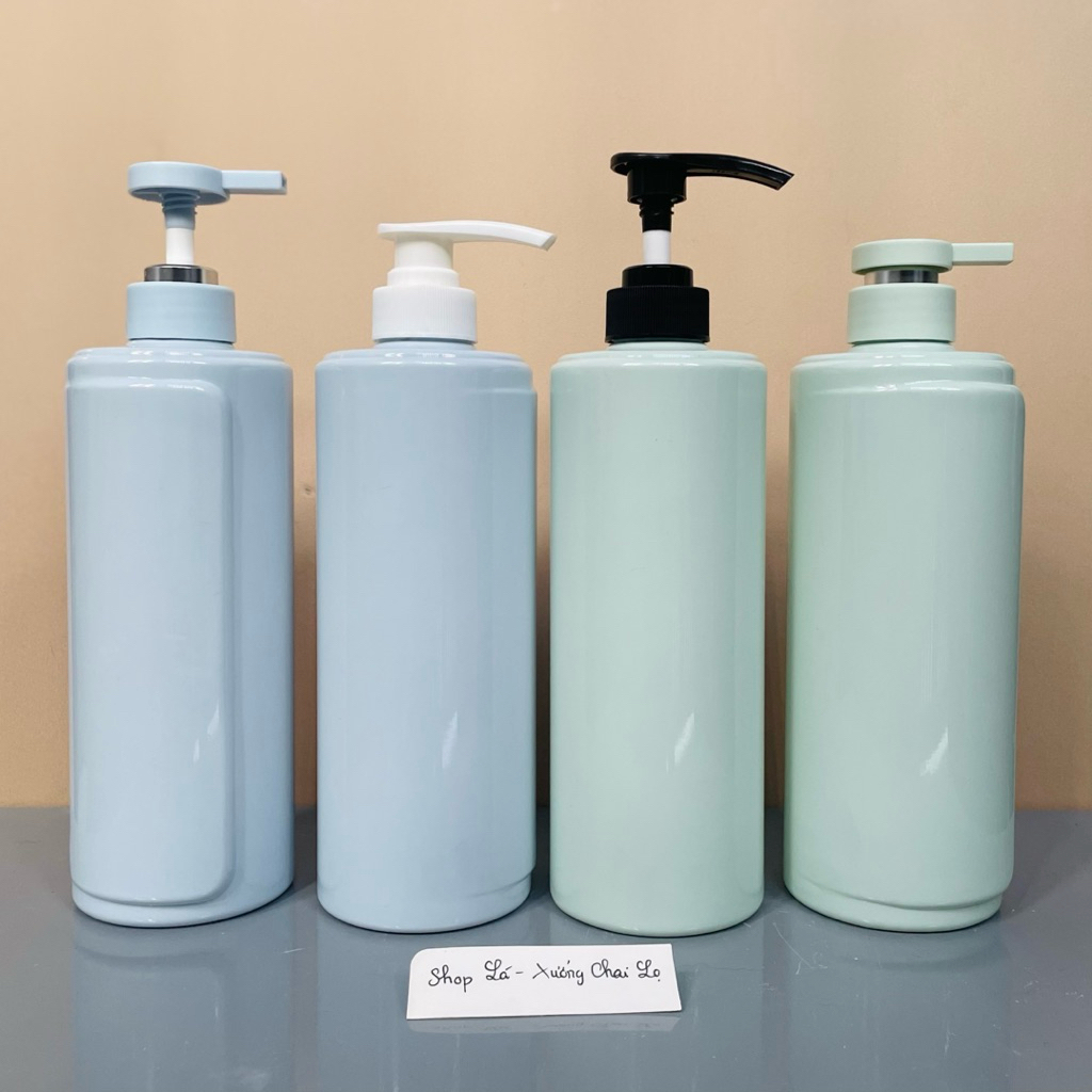Chai lọ nhựa có vòi nhấn 800ml dáng vai Ngang có sọc nổi màu Xanh Dương/Xanh Mint. Đựng dầu gội,sữa tắm-Hàng đẹp