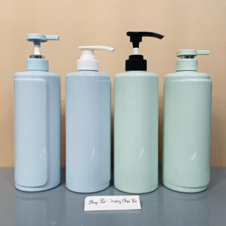 Chai lọ nhựa có vòi nhấn 800ml dáng vai Ngang có sọc nổi màu Xanh Dương/Xanh Mint. Đựng dầu gội,sữa tắm-Hàng đẹp