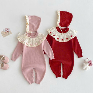  body Len cổ hoa kèm Mũ len cho bé gái 5-13kg 