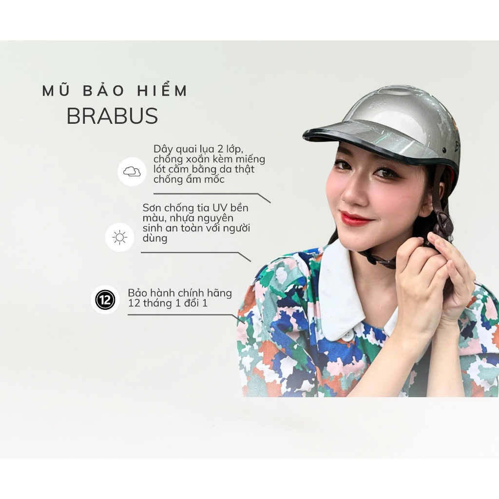 Mũ Bảo Hiểm Nữ Brabus Chính Hãng Có Khoét Ti Tan