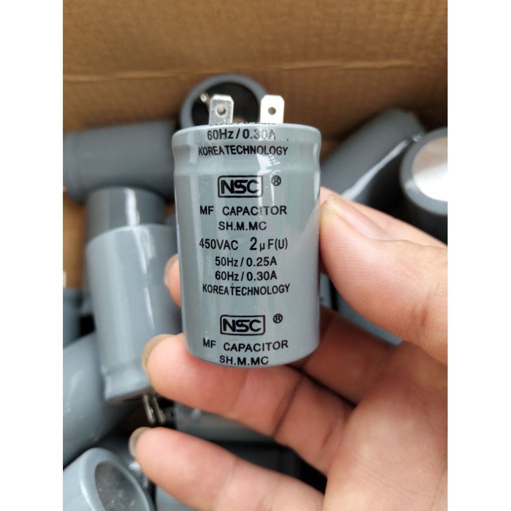 com bo 2 tụ quạt 2uf,tụ dầu tụ NSC chính hãng,tụ tròn xám