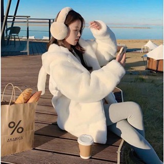 Áo Khoác Nữ Lông Thỏ Tai Thỏ 2 lớp Có Mũ Họa Tiết đẹp - Áo Lông Thỏ Có Mũ Form Rộng Mã Mùa Đông