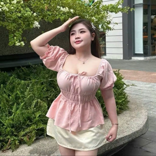 Áo Bigsize Nữ Babydoll Tay Phồng Kiểu Dáng Peplum Nhún Eo Che Bụng Chất Cotton Hot Trend 50-95kg