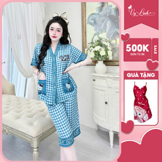  Bộ ngủ nữ cổ Y lửng chất liệu lụa latin thoáng mát thấm hút mồ hôi tốt mềm mại S1235 caro 