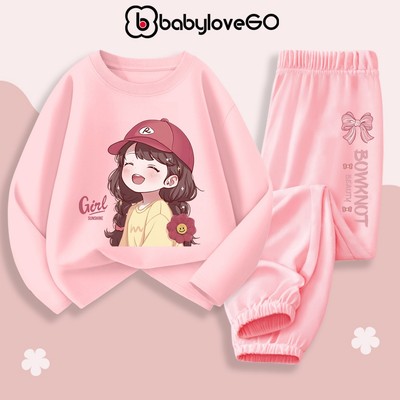 Bộ thu đông dài tay bé gái BabyloveGO mẫu mới 2026 đồ bộ cho bé chất thun cotton co giãn mềm mịn