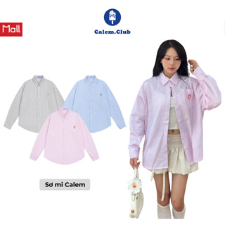 Áo Sơ Mi Kẻ Sọc Tay Dài LOGO SHIRT Calem.Club chất vải Oxford Thêu Que Kem Form unisex nam nữ