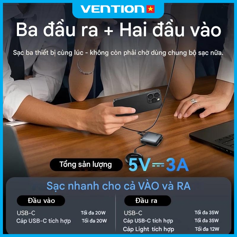 Sạc Dự Phòng 10000mAh 35W Vention Tích Hợp Cáp USB-C & Light Hỗ Trợ PD Thiết Kế Nhỏ Gọn Dễ Mang Theo | BigBuy360 - bigbuy360.vn