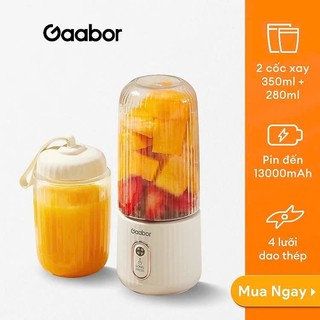Máy xay sinh tố cầm tay Gaabor FP03T-WH01A dung tích cốc đôi 350ml + 280ml pin sạc cổng USB