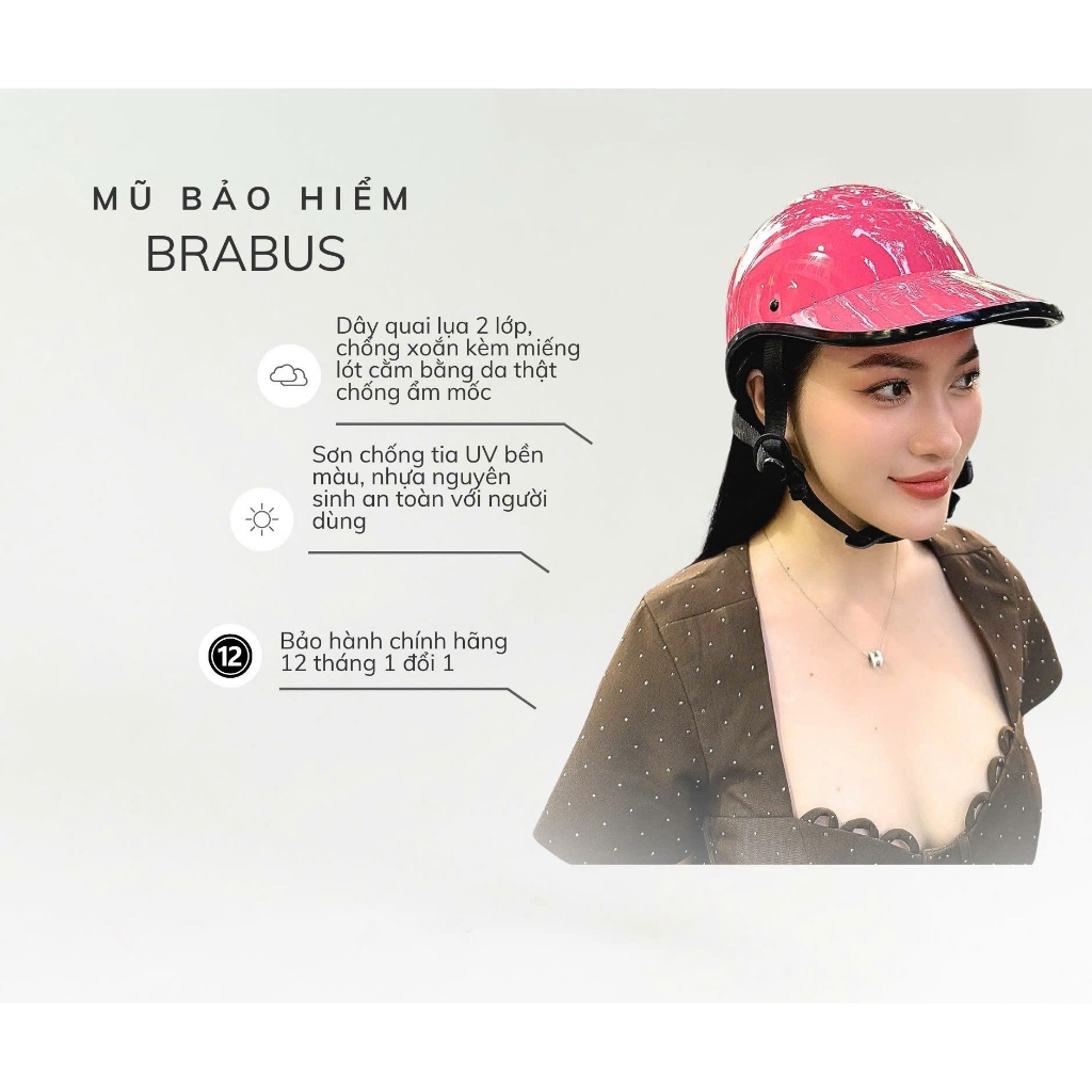 Mũ Bảo Hiểm Nữ Brabus Chính Hãng Có Khoét Hồng Pastel
