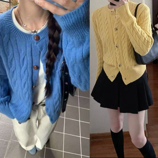   SẴN Áo khoác cardigan màu vàng tươi xanh coban nâu tây trơn chất len dày dặn vặn thừng form cỡ vừa CDG002 - Tiktik 