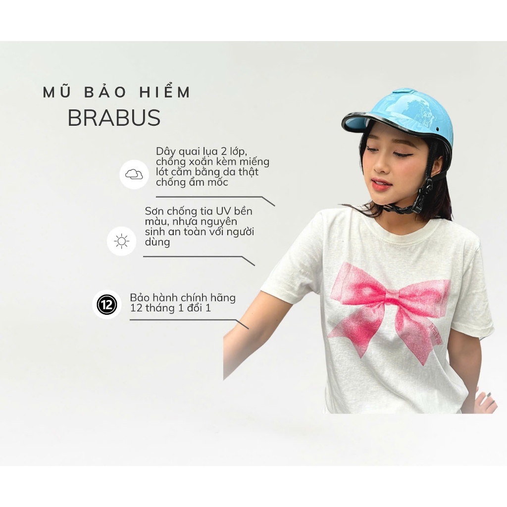 Mũ Bảo Hiểm Nữ Brabus Chính Hãng Có Khoét Xanh Polo