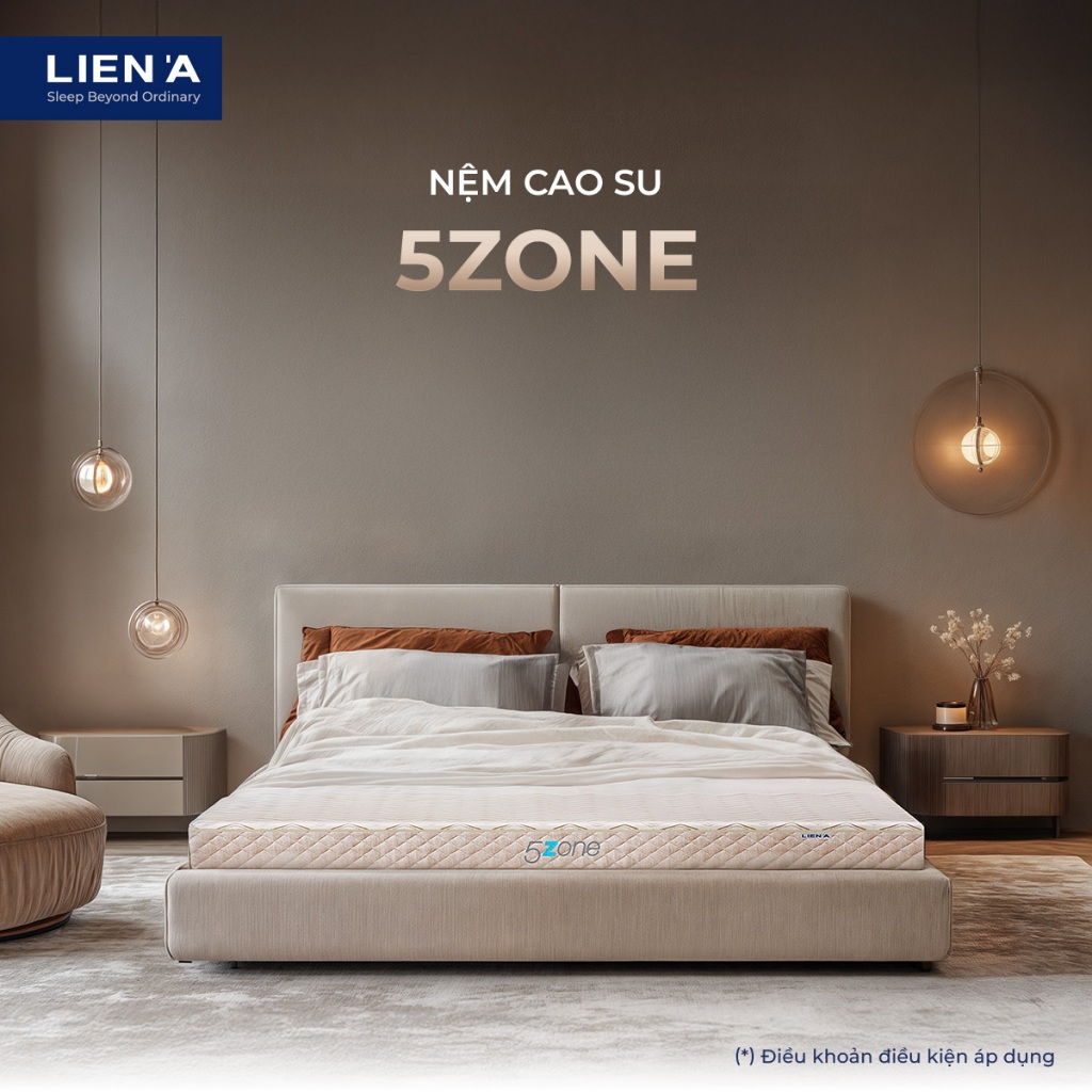 Nệm Cao Su 5ZONE Liên Á Nâng Đỡ Hoàn Hảo 5 Vùng Cơ Thể, Đạt Chuẩn ECO An Toàn Lành Tính, Áo Nệm Dệt 