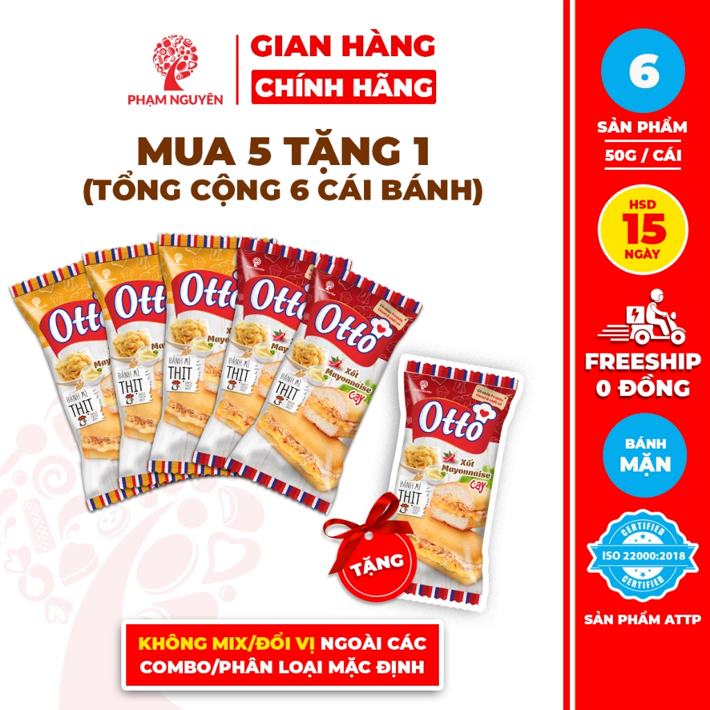 [MUA 5 TẶNG 1] Tổng cộng 6 Gói Bánh Mì Tươi Thịt Xốt – Otto Phạm Nguyên 50g | Bánh mì tươi | Đồ ăn vặt