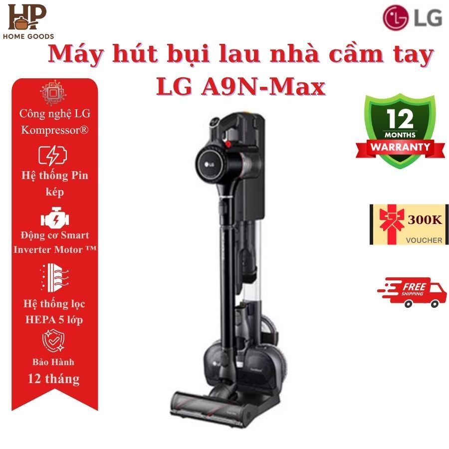 Máy hút bụi lau nhà cầm tay không dây LG A9N-MAX pin 120 phút, hộp bụi 0.44 lít, hộp nước 0.2 lít
