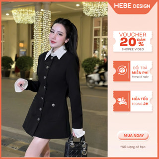  Đầm Ngắn Leia Phối Cổ Trắng Tay Dài Váy Dáng Vest Hiện Đại Thanh Lịch Đi Làm Đi Chơi HeBe Boutique 