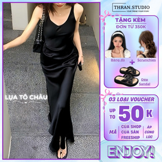 [Lụa Tô Châu] Đầm 2 dây lụa Thran.Studio Váy lụa đi tiệc dáng dài gợi cảm Đầm lụa cao cấp phối cùng khăn lụa sang chảnh