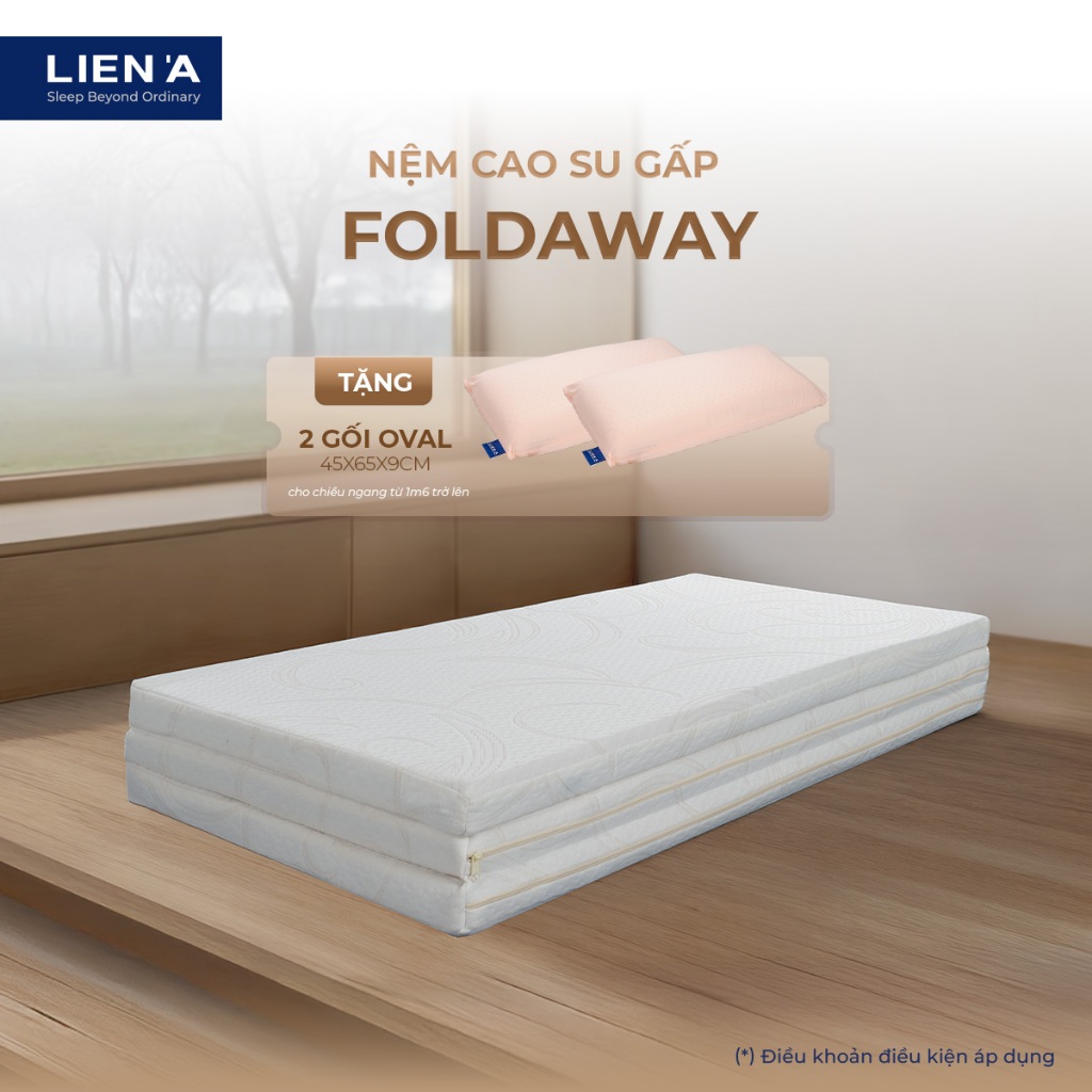 FREESHIP - Nệm Cao Su Gấp 3 FOLDAWAY Liên Á Nâng Đỡ Êm Ái & Gọn Gàng Phòng Ngủ, Áo Nệm Chống Thấm Bẩ