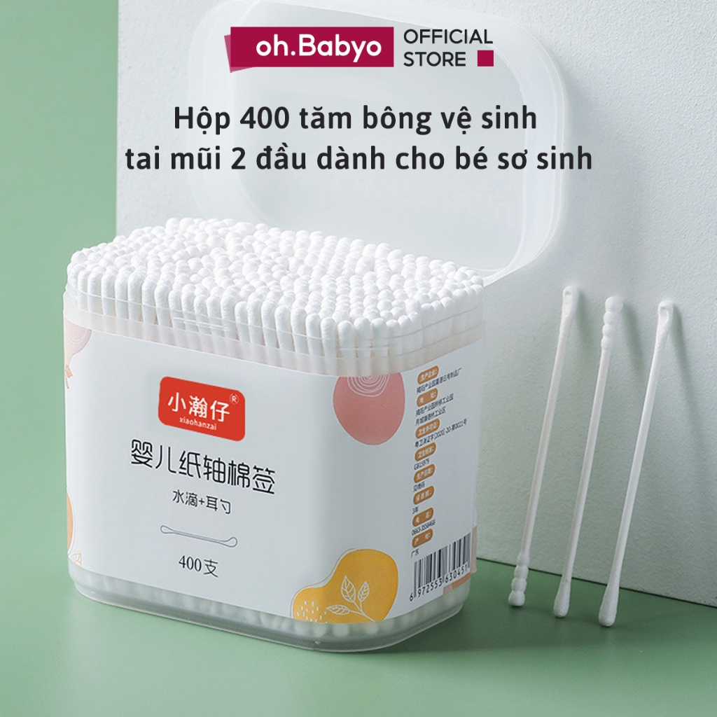 Hộp 400 Tăm Bông Ngoáy Tai Kháng Khuẩn Vệ Sinh Tai Mũi Cho Bé ohBabyo Bông Tăm Ngoáy Tai Trẻ Sơ Sinh